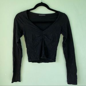 Brandy Melville Black Long Sleeve Ruched Top
